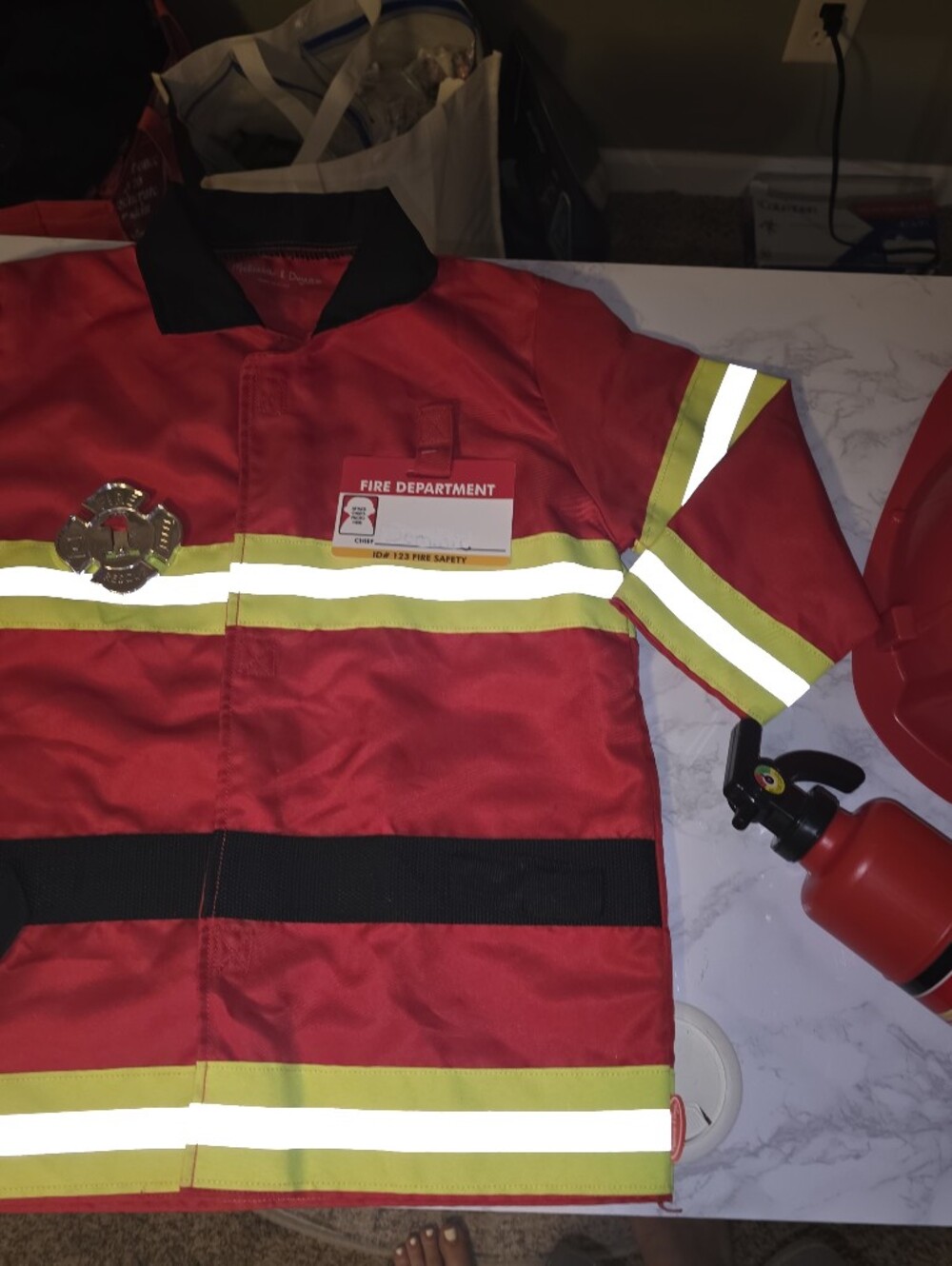 Melissa & Doug Red and Yellow Kids Firefighter Jacket & Helmet Set